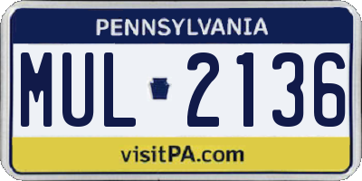 PA license plate MUL2136