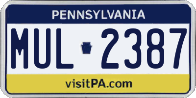 PA license plate MUL2387