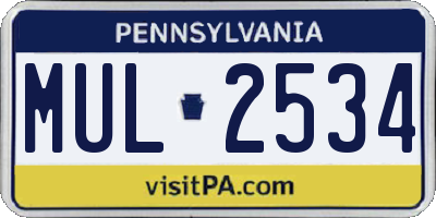 PA license plate MUL2534