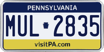 PA license plate MUL2835