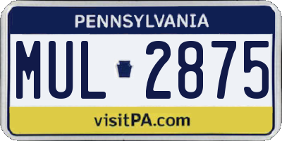 PA license plate MUL2875