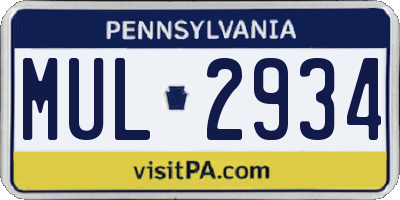 PA license plate MUL2934