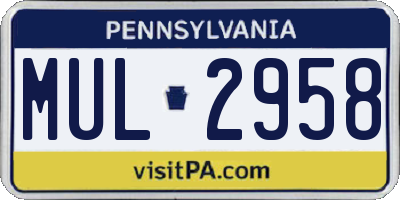 PA license plate MUL2958