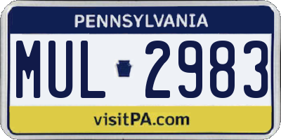 PA license plate MUL2983
