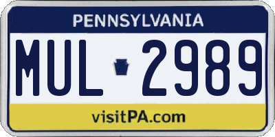 PA license plate MUL2989