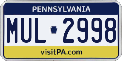 PA license plate MUL2998
