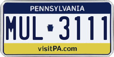 PA license plate MUL3111