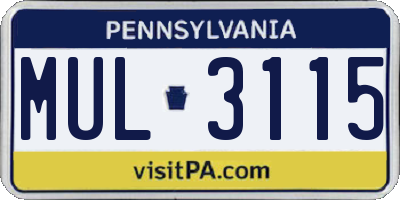 PA license plate MUL3115