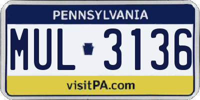 PA license plate MUL3136