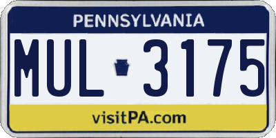 PA license plate MUL3175