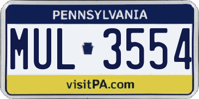 PA license plate MUL3554
