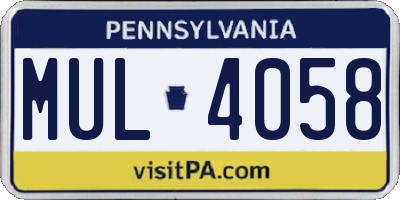 PA license plate MUL4058