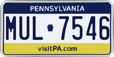 PA license plate MUL7546