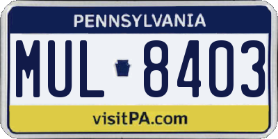 PA license plate MUL8403