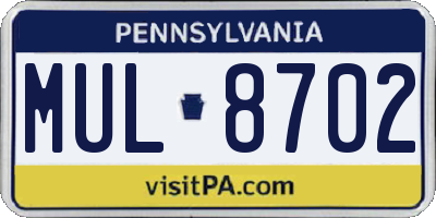 PA license plate MUL8702