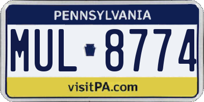 PA license plate MUL8774