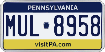 PA license plate MUL8958