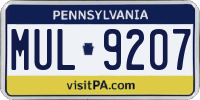 PA license plate MUL9207
