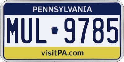 PA license plate MUL9785