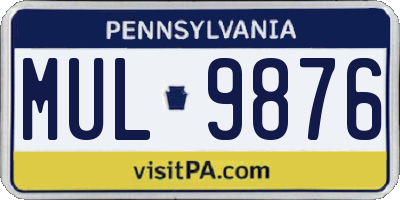 PA license plate MUL9876
