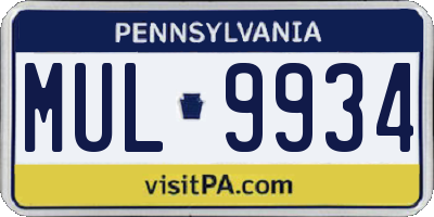 PA license plate MUL9934