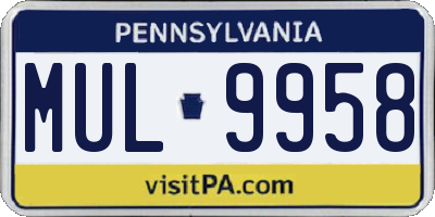 PA license plate MUL9958