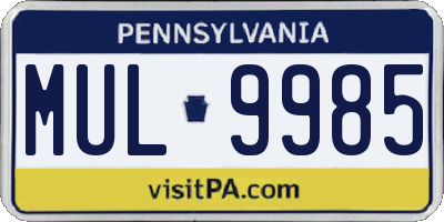 PA license plate MUL9985