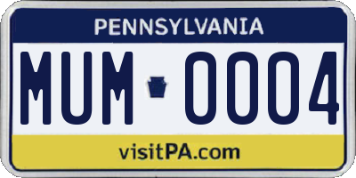 PA license plate MUM0004