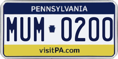 PA license plate MUM0200