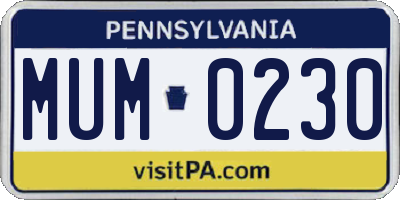 PA license plate MUM0230