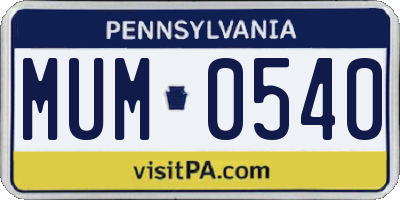 PA license plate MUM0540