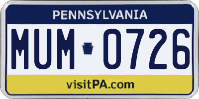 PA license plate MUM0726