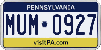 PA license plate MUM0927