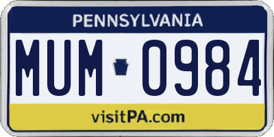 PA license plate MUM0984