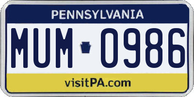 PA license plate MUM0986