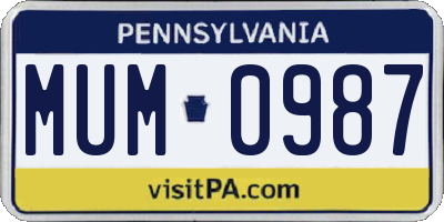 PA license plate MUM0987