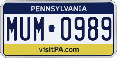 PA license plate MUM0989