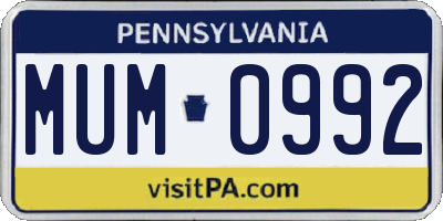 PA license plate MUM0992