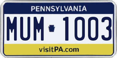 PA license plate MUM1003