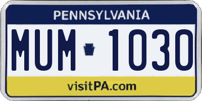PA license plate MUM1030