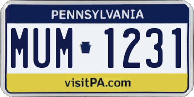 PA license plate MUM1231