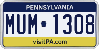 PA license plate MUM1308