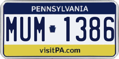 PA license plate MUM1386