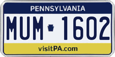 PA license plate MUM1602