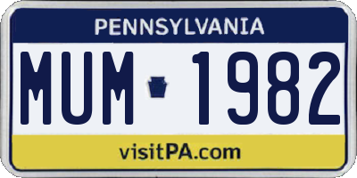PA license plate MUM1982