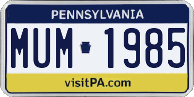 PA license plate MUM1985