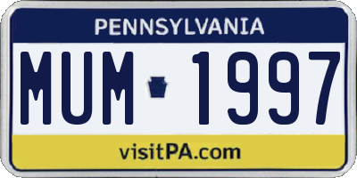 PA license plate MUM1997