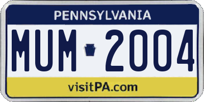 PA license plate MUM2004