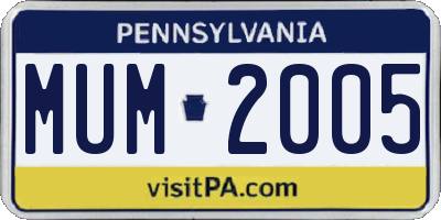 PA license plate MUM2005