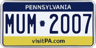 PA license plate MUM2007